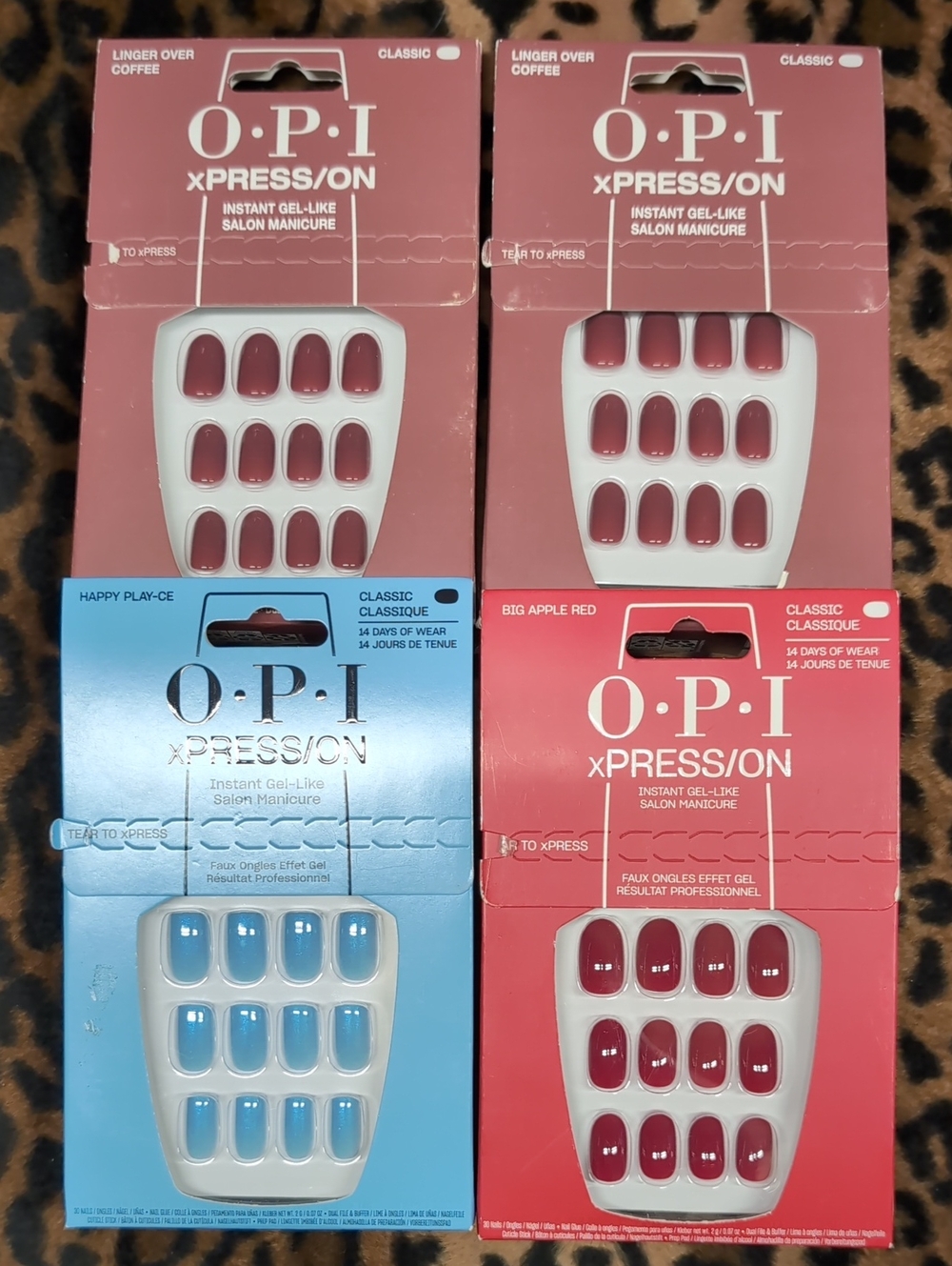 LOT OPI Xpress/On Press-On Nails Trio in Maroon, Sky Blue, and Deep Red